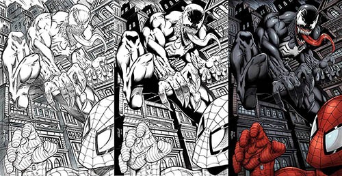 Venom and Spider-man - Stages of the Artwork